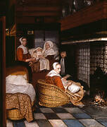 An Interior with a Family and Two Nurses Before a Fire