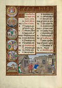 November Calendar Page; Threshing and Pig Feeding; Sagittarius