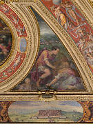 Allegory of Borgo San Sepolcro; to the bottom, view of Scarperia