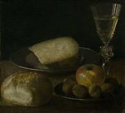 Nature morte, fruits, fromage et pain