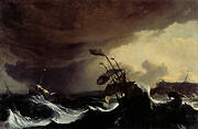 Ships in a Stormy Sea off a Coast