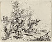 Woman, Satyr Child, and Goat in a Landscape