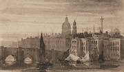 Old London Bridge and St. Paul's Cathedral From the Thames