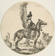 Polish hussar in profile facing right with wings attached to his back, a circular composition, from 'Figures on Horseback' (Cavaliers nègres, polonais et hongrois)