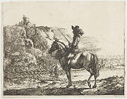 Four  landscapes. Plate 4: River landscape with a horseman