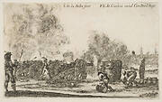 Plate 6: battery of cannons firing on a city, from 'Various Military Caprices' (Varii capricci militari)