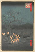 名所江戸百景　王子装束ゑの木大晦日の狐火|Shozokuenoki Tree at Oji: Fox–fires on New Years Eve