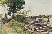 River Landscape with Train of Barges