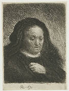 The artist's mother with her hand on her chest