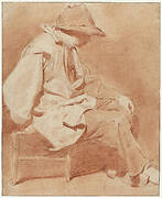 Seated Man Wearing a Cap, his Left Hand on his Knee, Facing Right