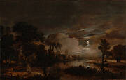 Moonlit Landscape with a View of the New Amstel River and Castle Kostverloren