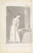 A young woman looking into a well; folio 46 (verso) from the Madrid Album B