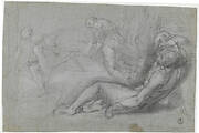 Three Studies with One Figure Supporting Another; Figure Sketch and Landscape Sketch (for “Deposition”, Perugia, Cathedral of San Lorenzo)