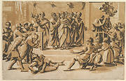 The death of Ananias, surrounded by Apostles