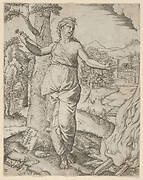 Dido holding a dagger in her right hand, left arm outstreched