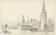 View of the Montelbaanstoren and the Tower of the Zuiderkerk in Amsterdam