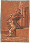 Female personification of Faith who kneels raising a chalice in her left hand, after Parmigianino