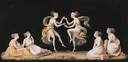 Two dancing girls, four nymphs and a cupid