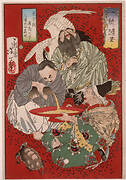 Tōbōsaku, Miura Daisuke Yoshiaki, and the Son of Urashima Tarō Drinking Wine