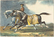 Two Dapple-Gray Horses Exercising (Deux chevaux gris pommele que l'on promene)