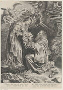 The Vision of Saint Francis, kneeling at right, receiving the Christ child from the Virgin Mary