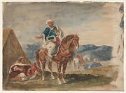 Three Arab Horsemen at an Encampment