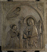 Madonna enthroned with woman worshipping (belonged to the Piscitelli family?)