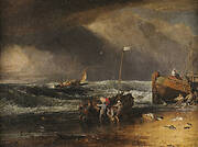 A Coast Scene with Fishermen Hauling a Boat Ashore