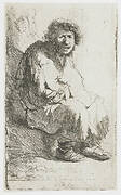 Beggar seated on a bank