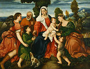 The Holy Family with Tobias and the Angel, Saint Dorothy, Giovannino, and the Miracle of the Corn beyond