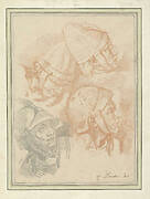 Study sheet with four soldiers' heads, after the Column of Trajan (design for a plate in ''Recueil de différents caractères des testes dessinées d'apres la Colonne Trajane'', etched by J.B. Hutin, published by Gabriel Huquier)