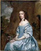 Portrait of a Lady in Blue holding a Flower