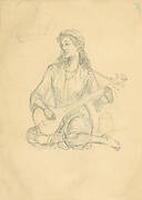 A Sketch of a Lady Playing a Musical Instrument