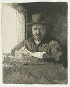 Self-portrait etching at a window