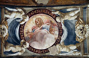 Christ in glory in a medallion. A detail at the centre of the intrados inner band of the Del Bono Chapel