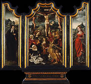 Triptych with Calvary, Saint Anthony the Abbot and Saint Catherine