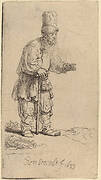 A Peasant in a High Cap, Standing Leaning on a Stick