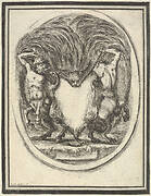 Plate 4: a cartouche formed by a tiger skin and flanked by two centaurs, from 'Nouvelles inventions de Cartouches'