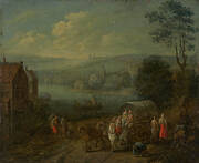 River Landscape with Villages and Travelers [verso]