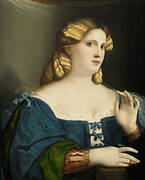 Young Woman in a Blue Dress, with Fan