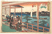 Ryogoku Yanagibashi (Kawachiya)|江戸高名会亭尽　両国柳橋　河内屋|Tea-house at the Willow Bridge