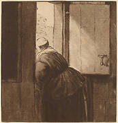 Woman Leaning over a Lower Door