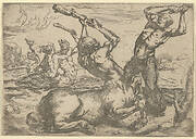 Battle Between a Centaur and a Triton with a Triton