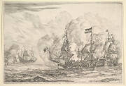 Naval Encounter with Three Vessels on the Right, from Naval Battles (Nieuwe Scheeps Batalien), plate 7