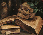 Vanitas with books and an owl