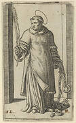 St Leonard standing holding a palm in his right hand and chains in his left, from the series 'Piccoli Santi' (Small Saints)