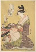 鳥文斎栄之画「青楼美人六花仙　扇屋花扇」|The Courtesan Hanaōgi of the Ōgiya Brothel (Ōgiya Hanaōgi), from the series Beauties of the Pleasure Quarters as Six Floral Immortals (Seirō bijin rokkasen)