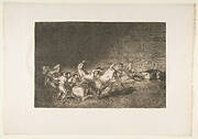 Plate 32 from the 'Tauromaquia':Two teams of picadors thrown one after the other by a single bull.