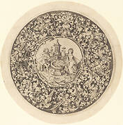 Circular Ornament with Musicians Playing near a Well