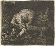 The Bear with His Snout and Forepaws Caught in the Trunk of a Tree from Hendrick van Alcmar's Renard The Fox